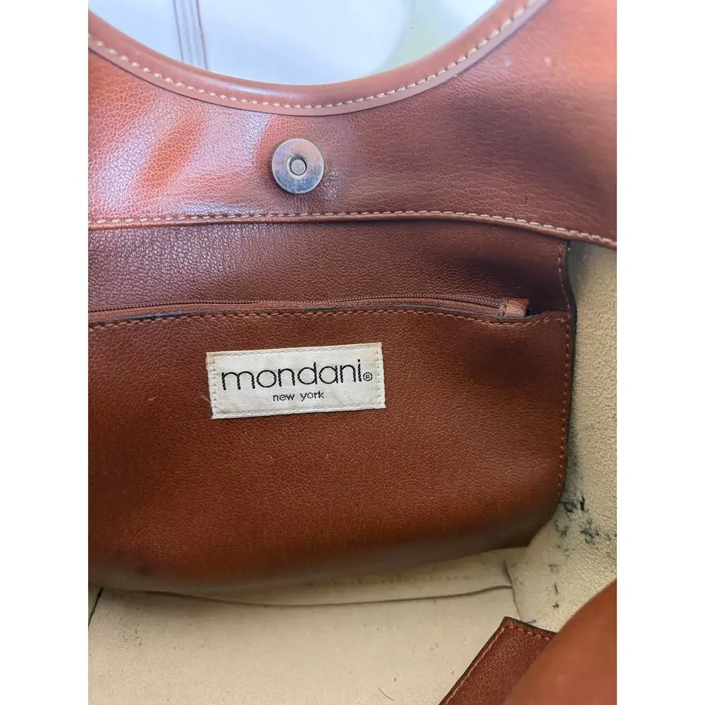 Vintage Mondani New York Cognac Leather Hobo Handbag